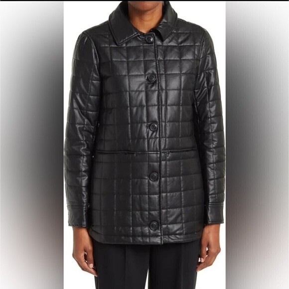 SAM Edelman Faux Leather Box Quilted Shacket Coat Black Size Medium - Picture 1 of 8